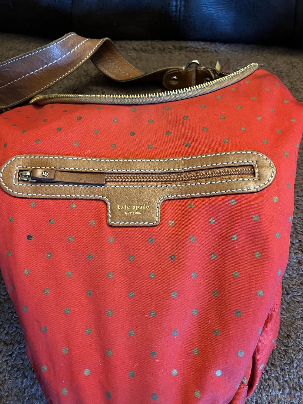 kate spade brown hobo bag with red & black stripe